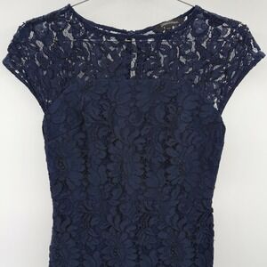 Banana Republic Navy Blue Lace Cap Sleeve Fit Flare Mermaid Midi Dress 2 Petite